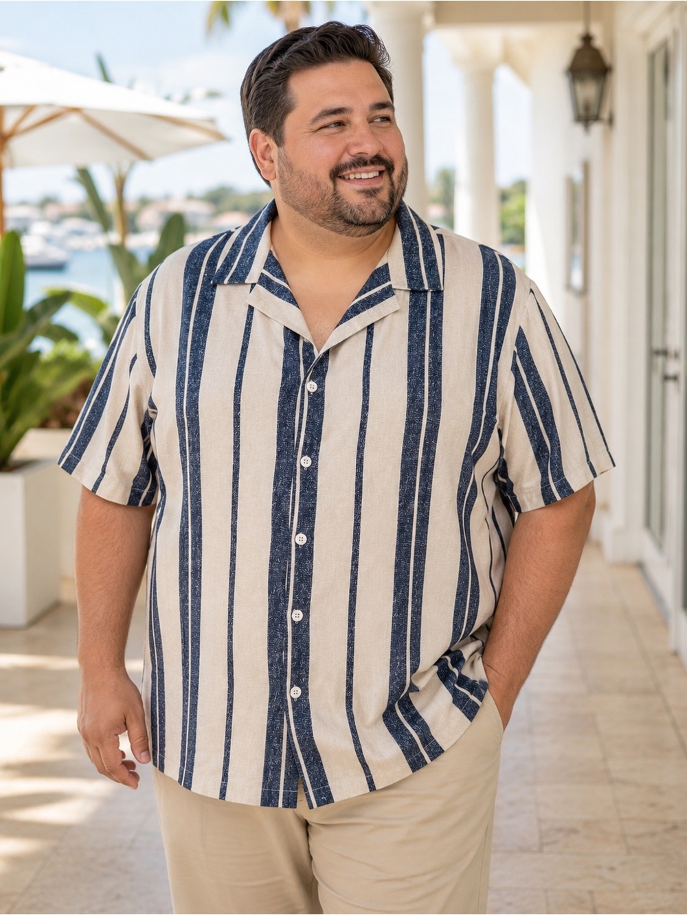 Men's Short Sleeve Button-Up Shirt - Navy Stripe - Size XXL